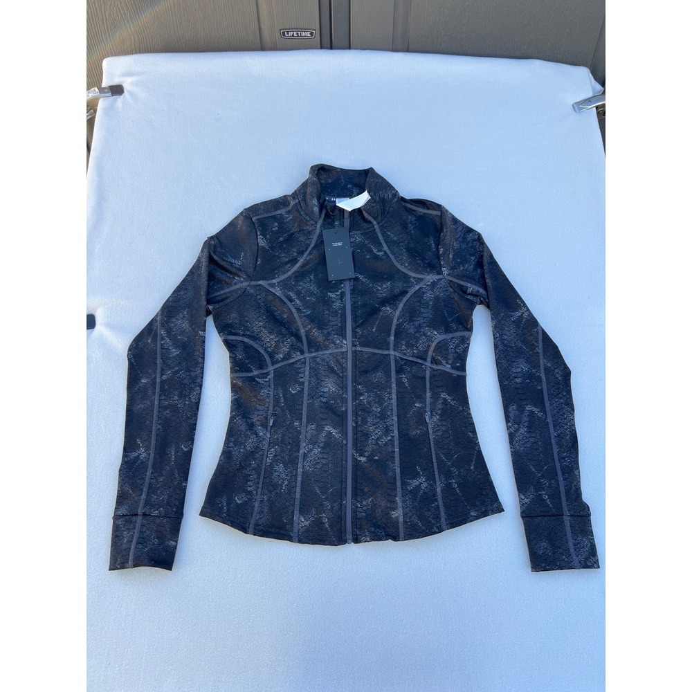 Fabletics Womens Black Snake Print‎ Zip Up Athletic Jacket Activewear Size L